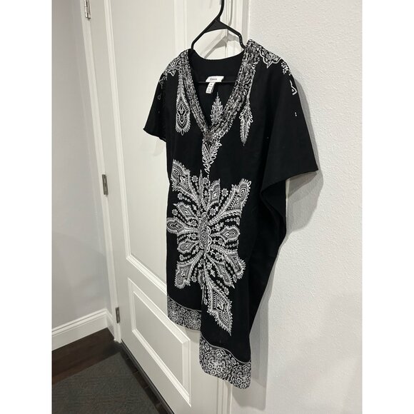 Style & Co Floral Paisley V-Neck Tunic Top Black White Sz 14 Studded Bohemian - Picture 3 of 9